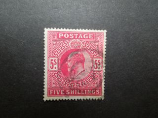 Gb 1902 Edvii High Value Five Shillings 5/ - Carmine Sg263? Fine Stamp