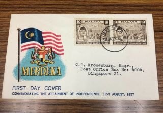 Malaya 1957 Merdeka Pair On Fdc Malacca Cancellation Independence Day Malaysia