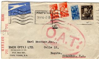 South Africa - Colombia - Censored Airmail Cover - Cape Town To Bogota - 1945 Rr