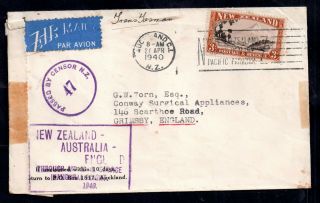 Zealand 1940 Censored 3/ - Cover Trans Tasman To Uk Ws14617