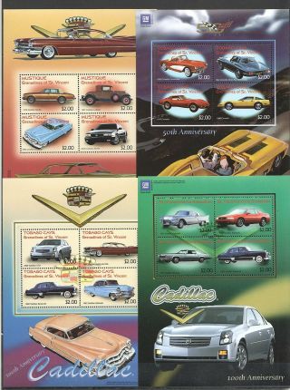 X671 St.  Vincent Transport Cars 100th Of The Cadillac 4kb Mnh Stamps