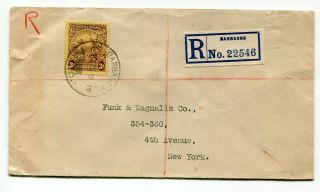 Barbados 1925 Single Franking Registered Rate Cover To Usa -