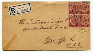 Singapore Straits Settlements 1924 George V 24c Registered Rate Cover To Usa 2