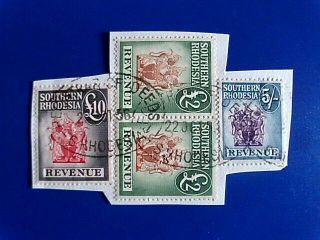 Southern Rhodesia 10 Pound 2 Pound And 5 Shillings Revenue Stamps Fine