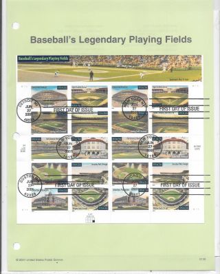 U S Fdc 3510 Basaeball Legendary Playing Fields Usps Souvenir Page Vf