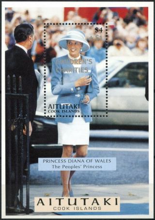 Aitutaki 1998 Sg Ms701 Diana Princess Of Wales Optd Childrens Charities D84606
