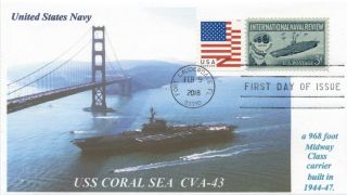 Uss Coral Sea Cva - 43 Usn Vietnam War Ship Color Photo Golden Gate Bridge Fdc