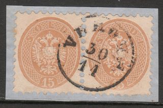 Lombardy Venetia 1864 Sass 45 P9.  5 Pmk Verona Stamp Pair On Piece