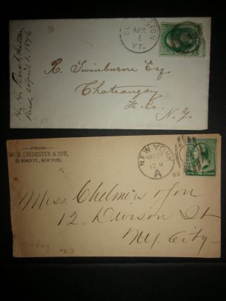 2 Us Sc 213 Sc 158 Stamp Cover 3 Cent Green Washington Id 443