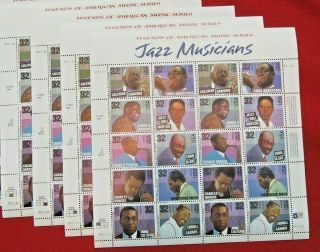 Four Sheets X 20 = 80 Of Jazz Musicians 32¢ Us Ps Postage Stamps Scott 2983 - 2992