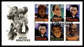 Mayfairstamps Us Fdc 1997 Movie Monsters Block Of 6 Artcraft Unsealed First Day