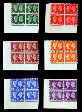 Gb 1940 Stamp Centenary (6) In U/m Corner Blocks Of 4 Few Small Wrinkles Nr377