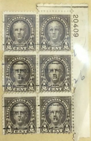 Vintage 1925 Regular Issues 1/2 Cent Nathan Hale Plate Block Of 6 Stamps