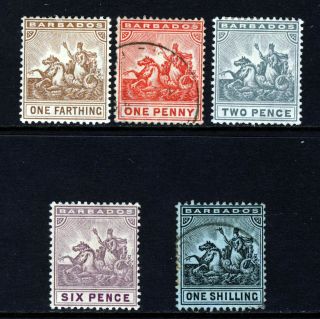 Barbados 1909 - 10 Seal Of Colony Set Wmk Mult Crown Ca Sg 163 - Sg 169 Vfu &