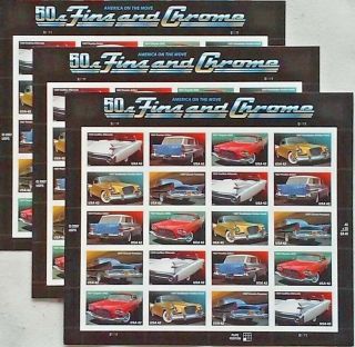 Three Sheets X 20 = 60 Of 50s Fins And Chrome Us 42¢ Postage Stamps Sc 4353 - 4357