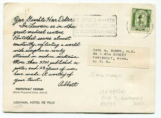 Dh - Belgium 1956 Tb Tuberculosis Franking - Dear Doctor Abbott Postcard To Usa