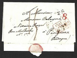 Italy 1835 Pre - Stamp Cover Roma To France