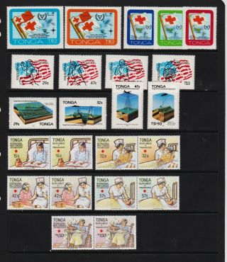 Tonga - 4,  Commemorative Sets,  Cat.  $ 40.  65 - Includes 2 Red Cross Sets