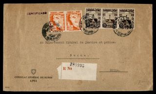 Dr Who 1940 Peru Lima Registered Strip/pair To Switzerland Le53460