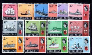 Gibraltar Qeii 1967 Ships Mnh Set 200 - 213 Ws12145