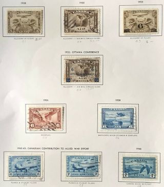 Canada 1928 - 1946 9 Airmail Issue C1 - C9 Stamps Cv $47.  00