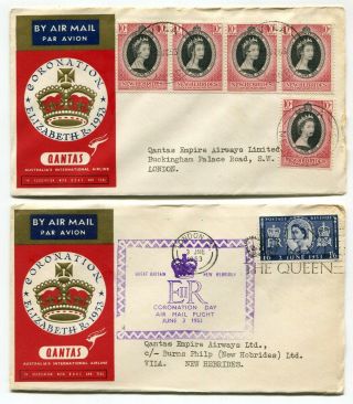 Hebrides / Uk Gb 1953 Qeii Coronation Qantas Airmail Covers - Matched Pair