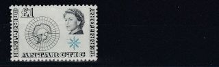 British Antarctic Territory 1963 S G 15 £1 Black & Light Blue Mh