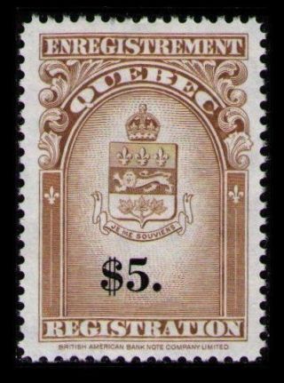 Quebec Revenue Tax Rare 1962 $5 Qr36 Vf Mng Nh Registration Stamp Cv $15.  00