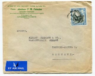 Cyprus 1952 George Vi - Limassol Cds - 6 Piastres Airmail Rate Cover To Germany