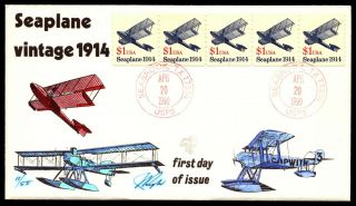 Scott 2468 $1.  00 Sea Plane Pugh Hand Painted Fdc Plate Strip Of 5 11 Of 55