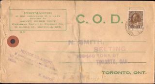 1922 Canada Single On C.  O.  D.  Money Order Canadian National Express
