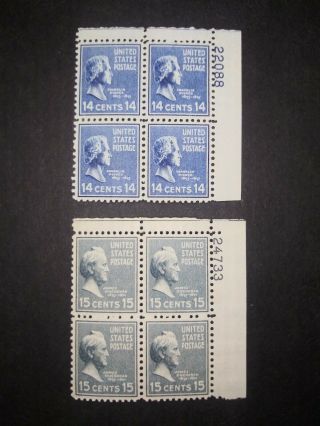 Riv: Us Mnh 819 & 820 Plate Blocks Of 4 Fresh 1938 Prexie Lot Buchanan 2v