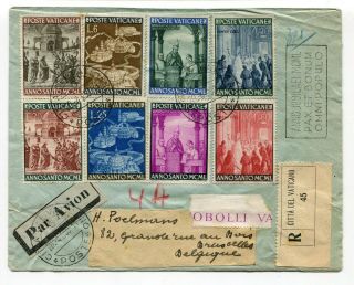 Vatican City 1950 Anno Santo - Registered Airmail Cover - Sent To Belgium