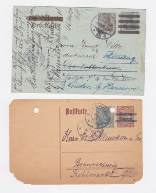 2 Early German Rate Increase Overprint Postal Stationary Cards