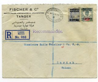 British Morocco Regist.  Cover Tanger To Zurich Switzerland 11.  11.  1914