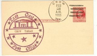 Discontinued Post Office Dpo 1955 Crow Tx Texas Last Day,  Cachet Info On Back