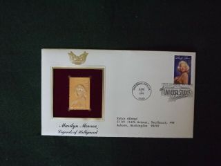 22k Gold Stamp 1st Day Cover Marilyn Monroe Movie Star Hollywood