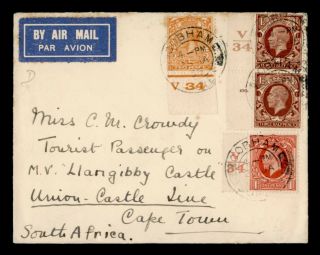 Dr Who 1935 Gb Gorham Airmail To South Africa Plate Pair Paquebot Ship E50796