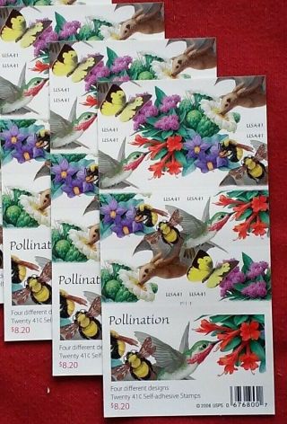 Three Booklets X 20 = 60 Pollination 41¢ 2 - Sided Us Ps Postage Stamps Sc 4153 - 56