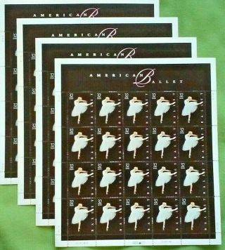 Four Sheets X 20 = 80 Of American Ballet 32¢ Us Ps Postage Stamps.  Scott 3237