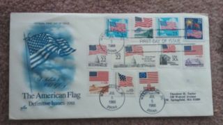 Old Glory American Flag 1988 Unusual 11 Stamp Combo Fdc