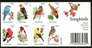 United States 4891b Mnh,  Song Birds,  Forever Booklet,  Fv $11.  00 (2014)