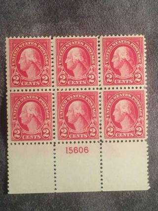 Scott Us 554 1922 - 25 2c Perf.  11 Plate Block Of 6 Stamps Mh