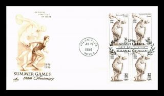 Dr Jim Stamps Us Summer Centennial Olympic Games First Day Cover Block