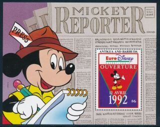 Disney Antigua - Mnh Souvenir Sheet Mickey Reporter 1646a (1993)