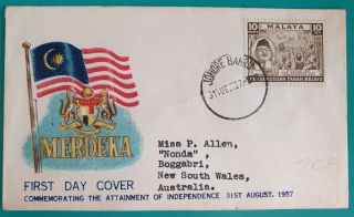 1957 Malaya Merdeka Fdc 10c Stamp To Australia