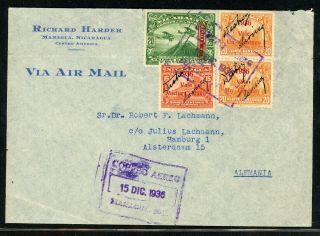Nicaragua Postal History: Lot 312 1936 Multifranked Air Managua - Hamburg $$$