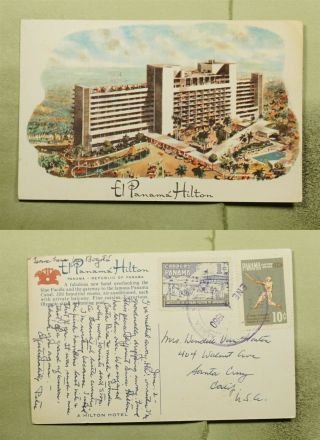 Dr Who 1960 Panama Hilton Hotel Postcard To Usa E53021