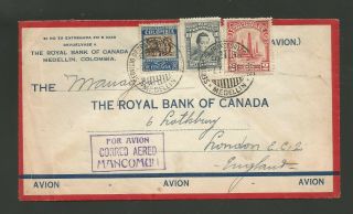 1931 Royal Bank Of Canada Airmail Cover Colombia To London