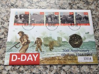 1994 Coin Cover Fdc 50th Anniversary Of D Day,  With 50p.  Portsmouth Postmark
